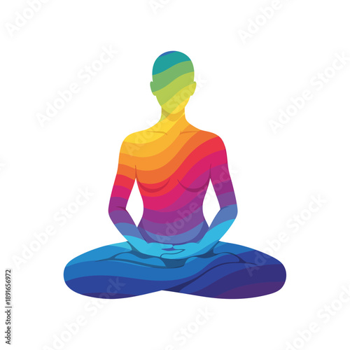 A person in a meditative pose sitting cross-legged on the floor with hands on knees and eyes closed in a serene environment from a front viewpoint