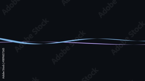 Looping abstract blue and purple light wave lines flowing horizontally on dark background