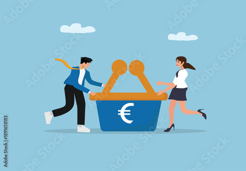 Financial Growth and Wealth Pursuit Concept with Business Person Pushing Giant Dollar Bills and Gold Coins Representing Success, Investment, and Economic Motivation