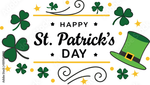 Happy st patrick s day wishes with shamrocks and leprechaun hat