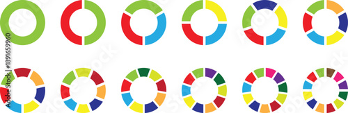 Pie chart color icons. Circle section graph. Circle chart, circle sections and round donuts chart pieces.