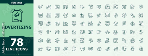Advertising related icon set. Digital Marketing minimalist linear icons. Minimal linear icons. Promotion line icon set. Vector artwork and illustration.