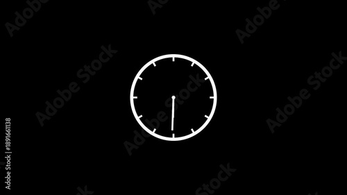 24 hours time clock animation on Black background,with video animation and white color clock icon animation.