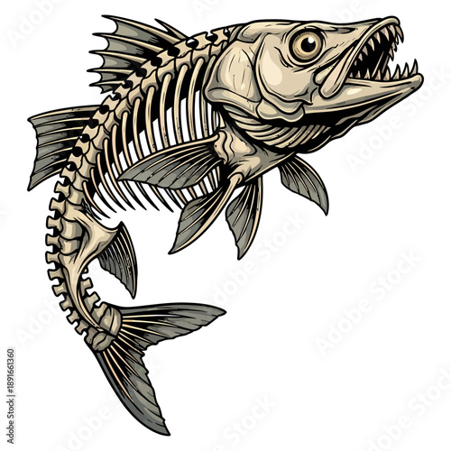 snook fish skeleton illustration with vintage style for fishing logo or apparel design