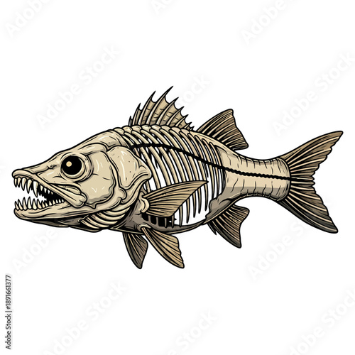 snook fish skeleton illustration with vintage style for fishing logo or apparel design
