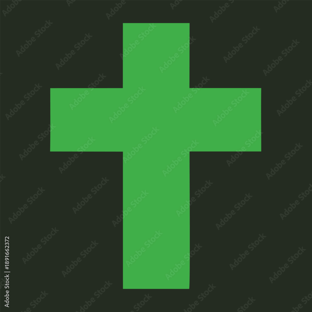 Fototapeta premium Green cross icon on dark background, minimal vector design for religious and spiritual symbols