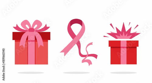 Breast Cancer Awareness Ribbon and Gift Boxes.