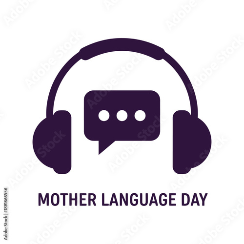 Mother Language Day vector icon with headphones and speech bubble for education and communication