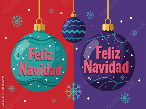 Christmas ornaments feliz navidad text colorful snowflakes festive holiday decoration