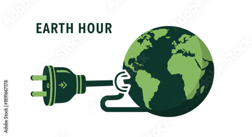 Earth hour concept with green globe and unplugged power