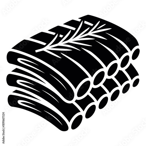 BBQ Ribs Icon Symbol Minimal Silhouette Vector on White Background