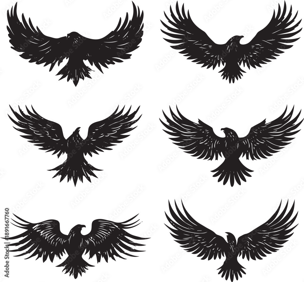 Fototapeta premium Flock of black crows flying in formation against white background, minimalist silhouette, dynamic motion, high contrast wildlife art 