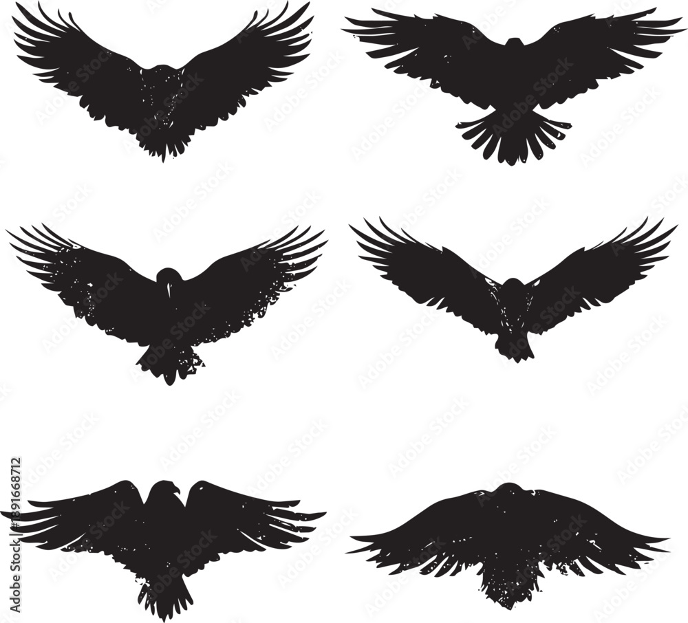 Obraz premium Flock of black birds flying in formation against white background minimalist silhouette nature wildlife motion freedom 