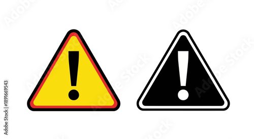 Two warning signs one yellow one black both with exclamation points