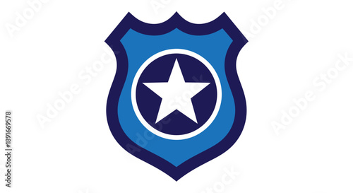 Blue shield emblem featuring a white star within a central circular design