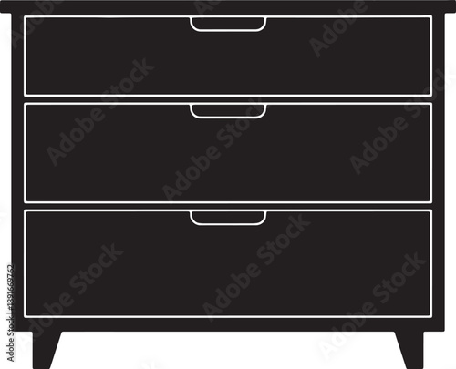 Black dresser with three drawers and a lower cabinet with a single drawer also transparent background