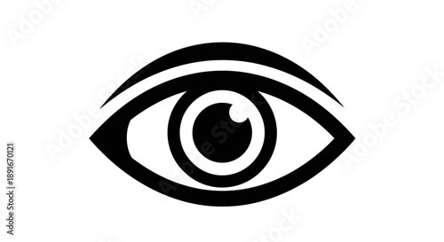 A minimalist black and white illustration of a single human eye