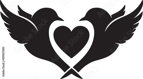 Two silhouette birds forming a heart shape, symbol of love and togetherness