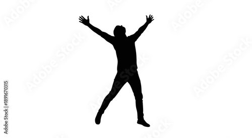 Silhouette of a person jumping with arms raised in celebration
