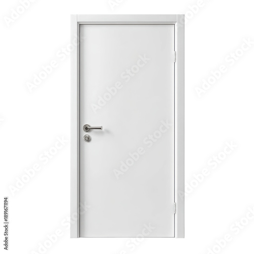 Modern white interior door with metal handle, minimalist home entrance design element, clean architectural object for real estate isolated on Transparent Background