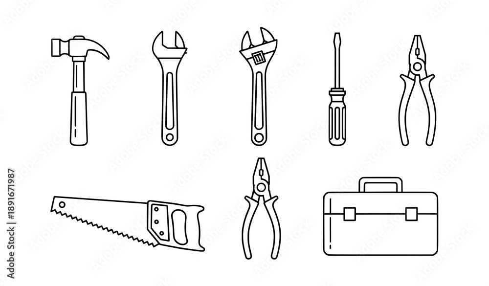 Fototapeta premium Working Tools Icon Set Vector Collection