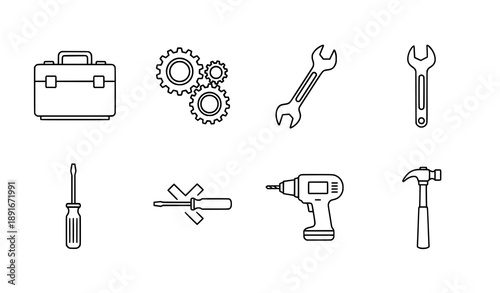 Tool Kit and Gear Icons Vector Set