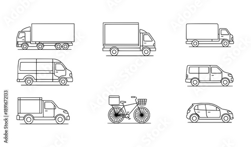 Logistics and Delivery Vehicle Outline Icons
