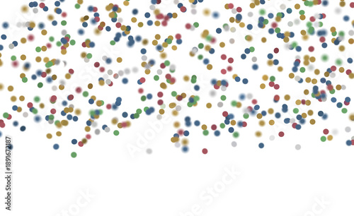 Abstract colorful confetti dots falling from top to down on white background. Celebration, joy, happiness, party, holida