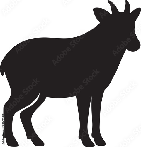 A simple black silhouette of a sheep standing in profile