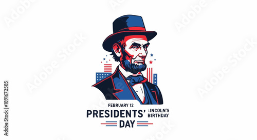 Abraham lincoln portrait with presidents' day text and american flags