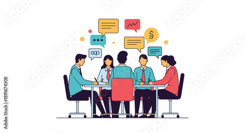 Business team in a corporate meeting, sitting at a table and engaging in a productive discussion and brainstorming session.