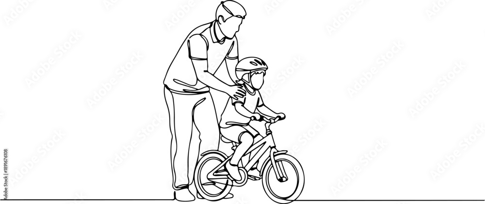 Fototapeta premium Father teaching son to ride bicycle