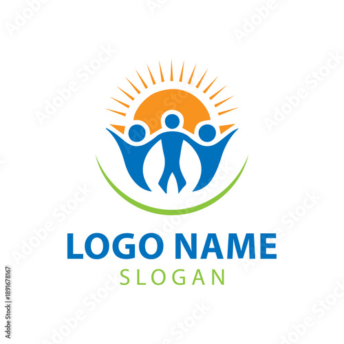 Welfare logo design, Social work logo, Organization logo design, Hand care charity logo emblem design template. rising star logos, Social foundation for human welfare vector illustration