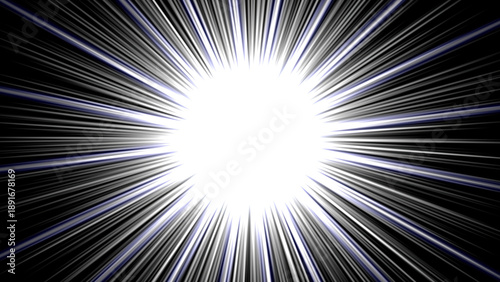 Canvas Print Bright white burst with radiating blue and black light beams