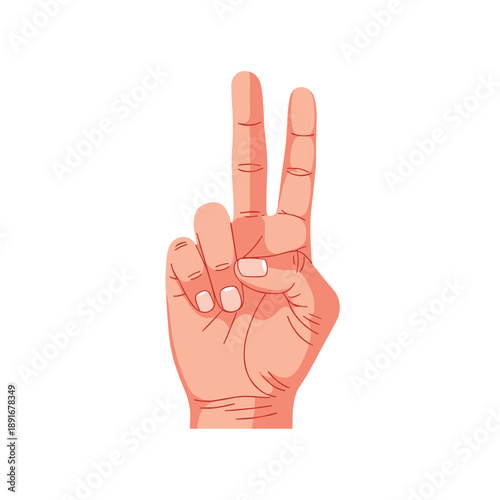 A human hand is raised to show the victory or peace sign with two fingers up, a widely recognized positive gesture.