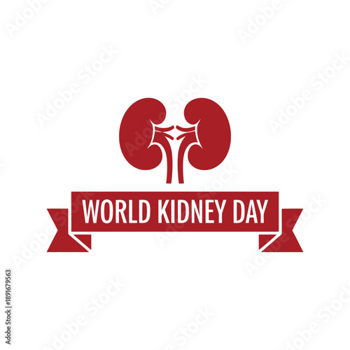 World Kidney Day vector illustration with red kidneys and ribbon banner for health awareness