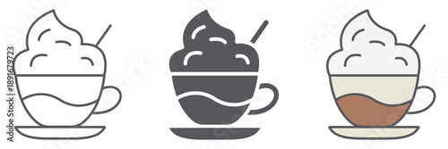 Coffee with cream line icon, coffee and cup, coffee with foam sign, vector graphics, a linear pattern on a white background.