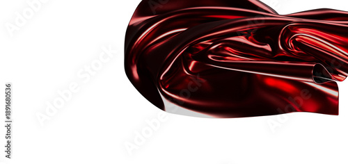 Dynamic image of flowing red metallic fabric with highlights and shadows, perfect for artistic and
