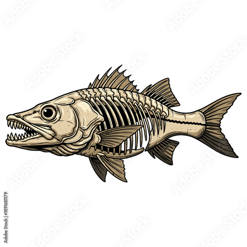 snook fish skeleton illustration with vintage style for fishing logo or apparel design