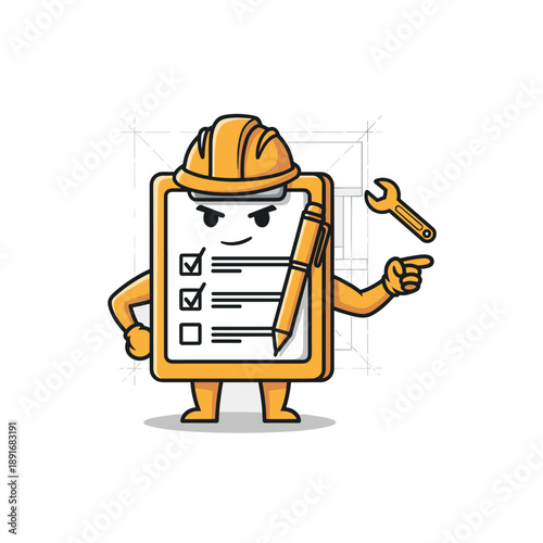 Engaging Mascot with Tools in a Creative Workspace Illustration