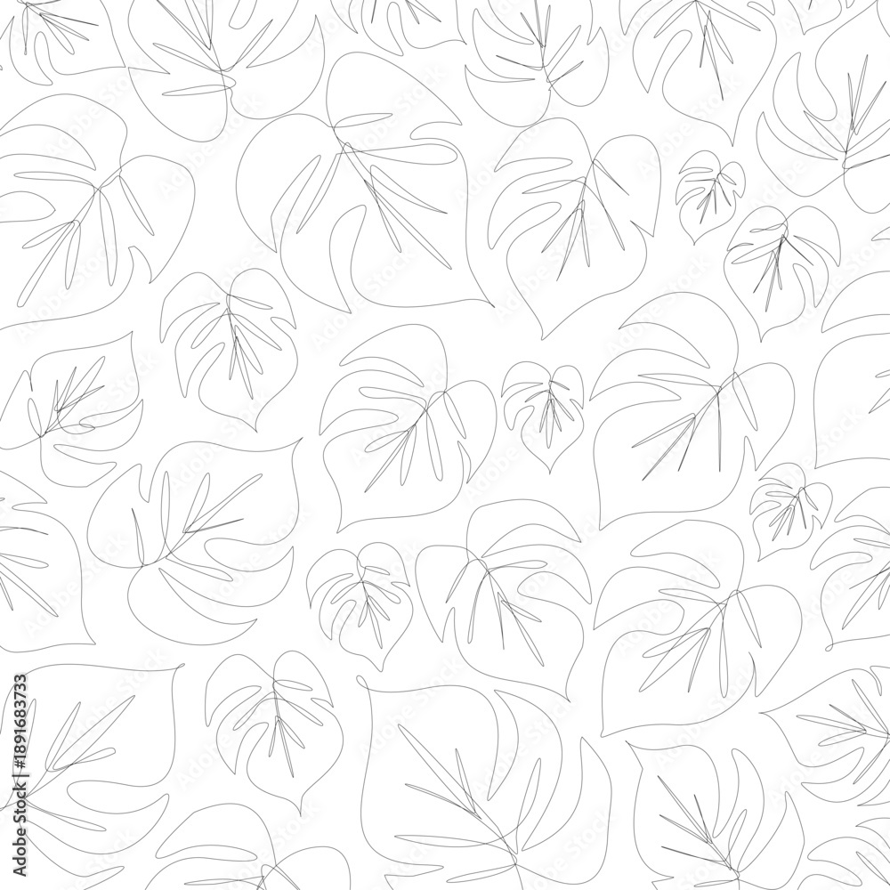 Fototapeta premium Tropical Leaf Line Art Pattern on Light Background
