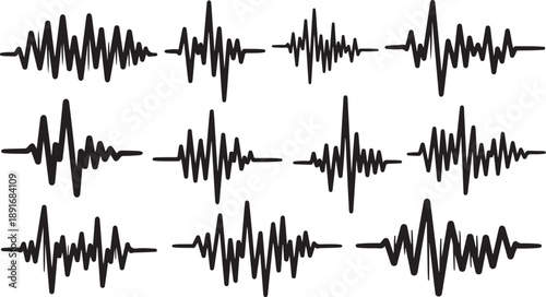 Collection of various waveform patterns on a white background