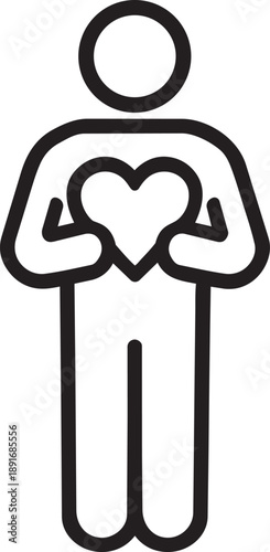 Person standing holding heart line icon vector illustration