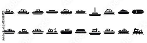 Set of various black silhouette concrete float isolated on white background.