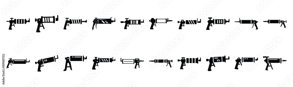 Naklejka premium Set of various black silhouette grease gun isolated on white background.