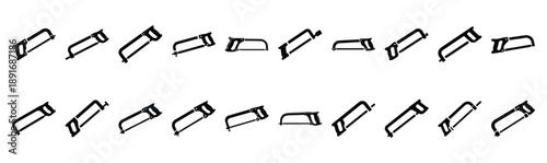 Set of various black silhouette hacksaw isolated on white background.