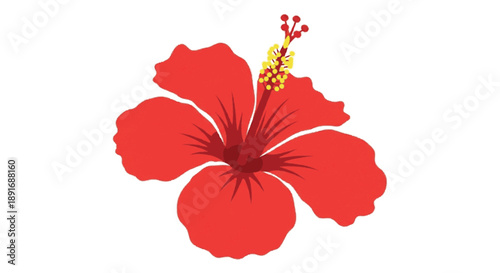 Vibrant Red Hibiscus Flower Illustration with Yellow Stamen, Tropical Bloom Icon