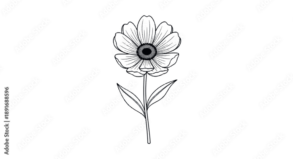 Fototapeta premium Minimalist hand-drawn black and white flower illustration, perfect for nature-themed designs, logos, or botanical accents, showcasing delicate floral beauty in a simple sketch