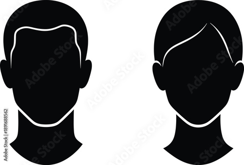 Male and female head silhouettes with receding hairlines male, female, head, silhouette, receding hairline, hair loss, balding, black, white, symbols, signs, medical, health, hair, people, silhouettes