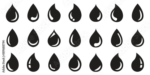 water drop . Water drop shape. Blue water drops set. Water or oil drop. Flat style Isolated on white background - stock vector. Water Drop Icon Set Vector Design on White Background